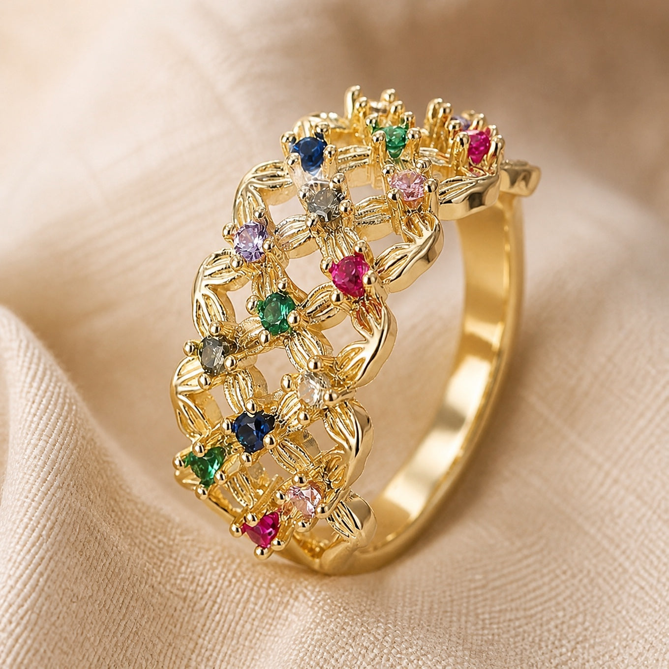 Retro Flower Zirconia Ring