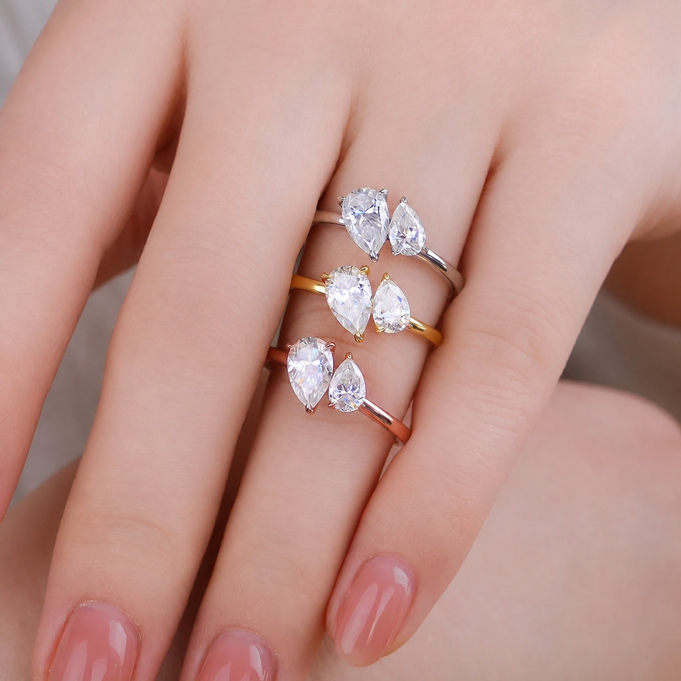 Duo Pear Cut Crystal Ring