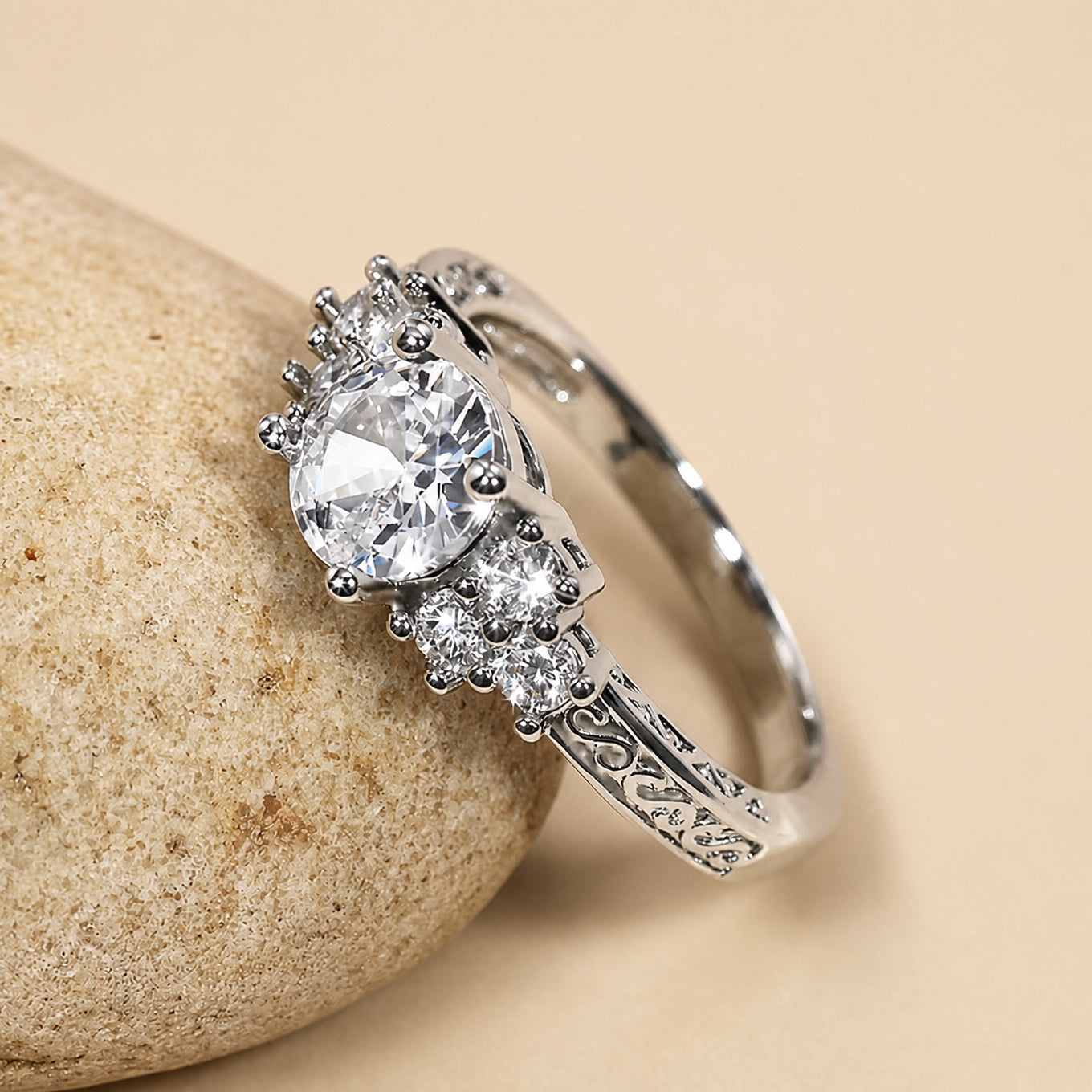 Lustrous Crystal Inlay Ring