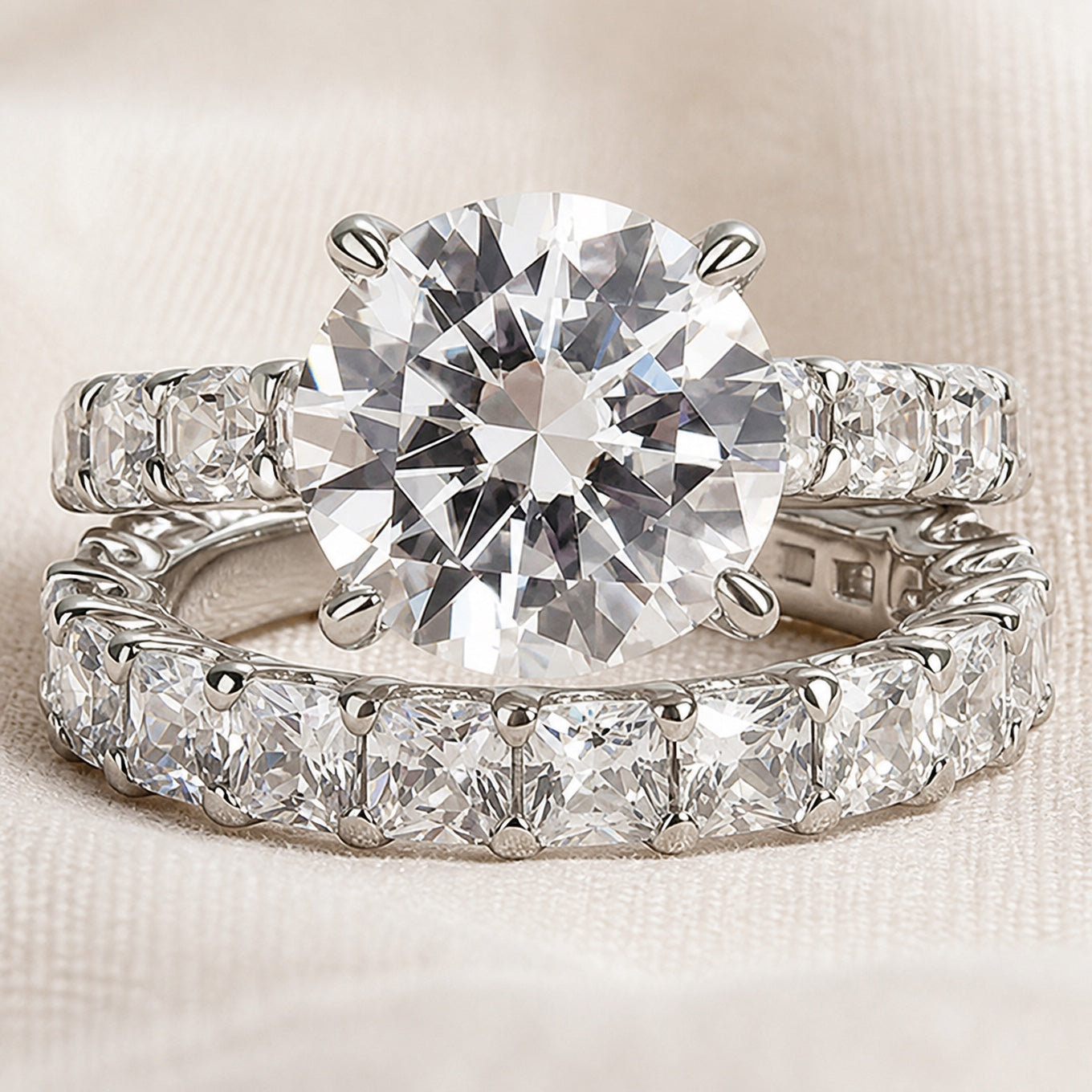 Elegant Crystal Inlay Ring Set