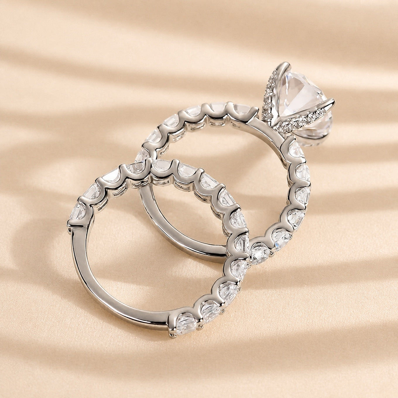 Elegant Crystal Inlay Ring Set