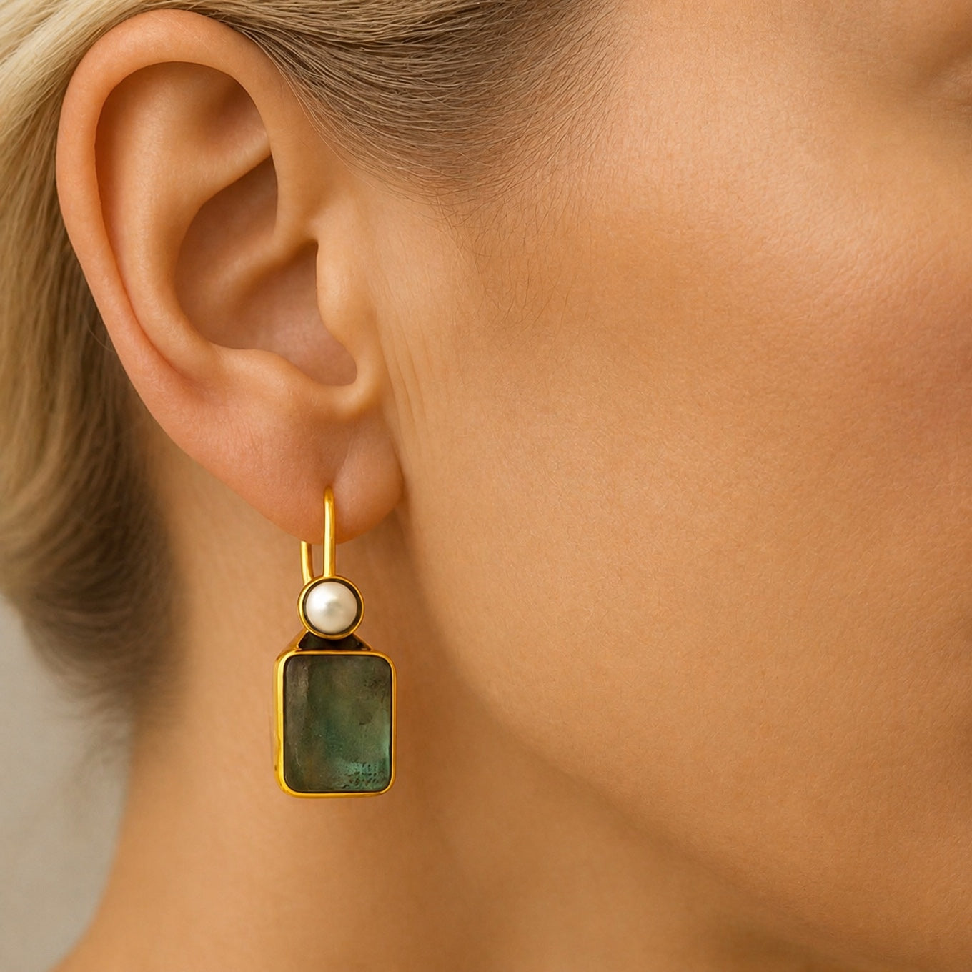 Boho Green Inlaid Pearl Earrings