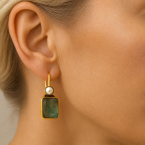 Boho Green Inlaid Pearl Earrings