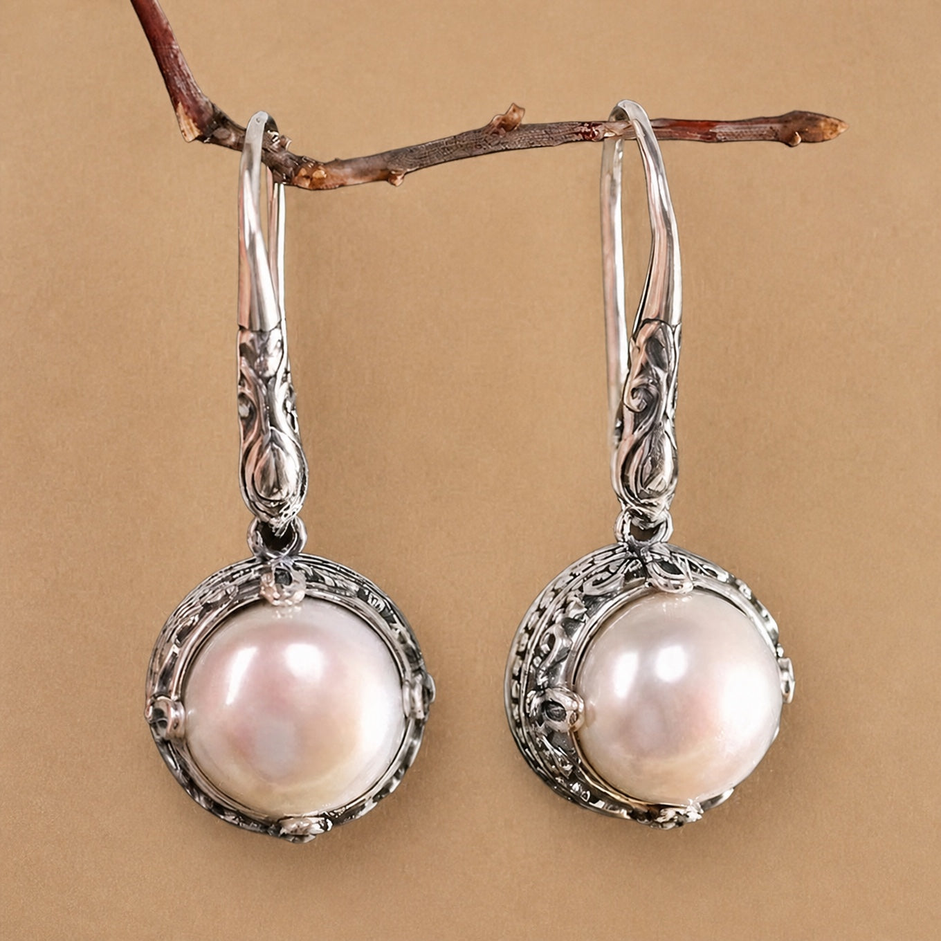 Boho Inlaid Pearl Dangle Earrings
