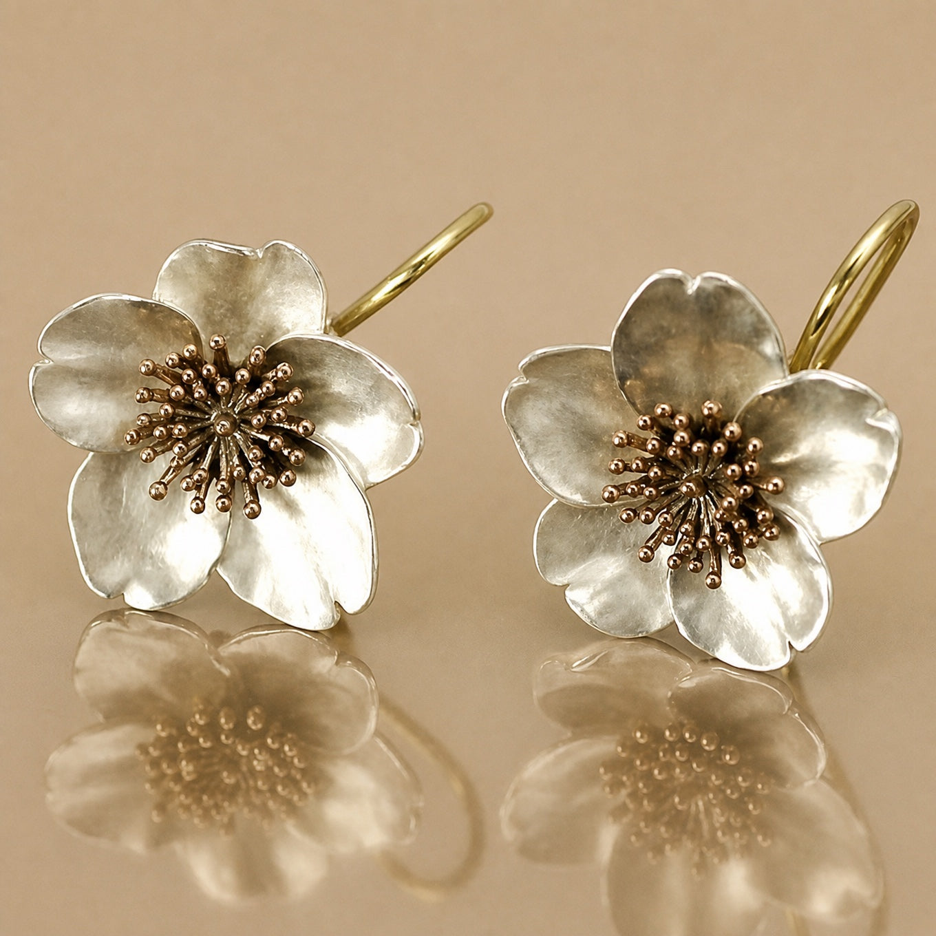 Vintage Silver Gold Blossom Earrings