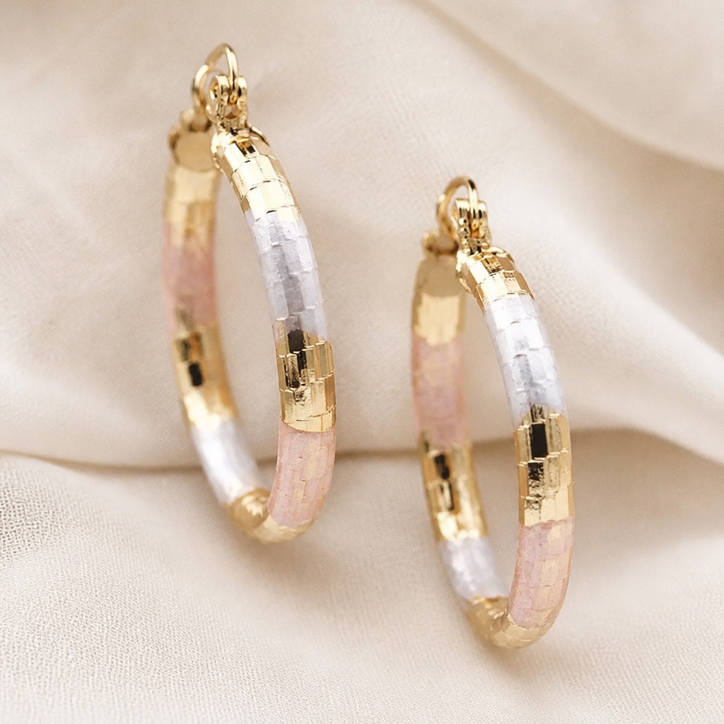 Gold and White Rose Hoop Earrings