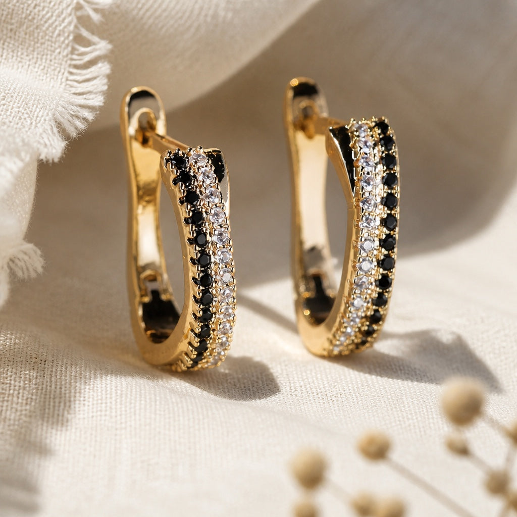 Black Zirconia Gold Earrings