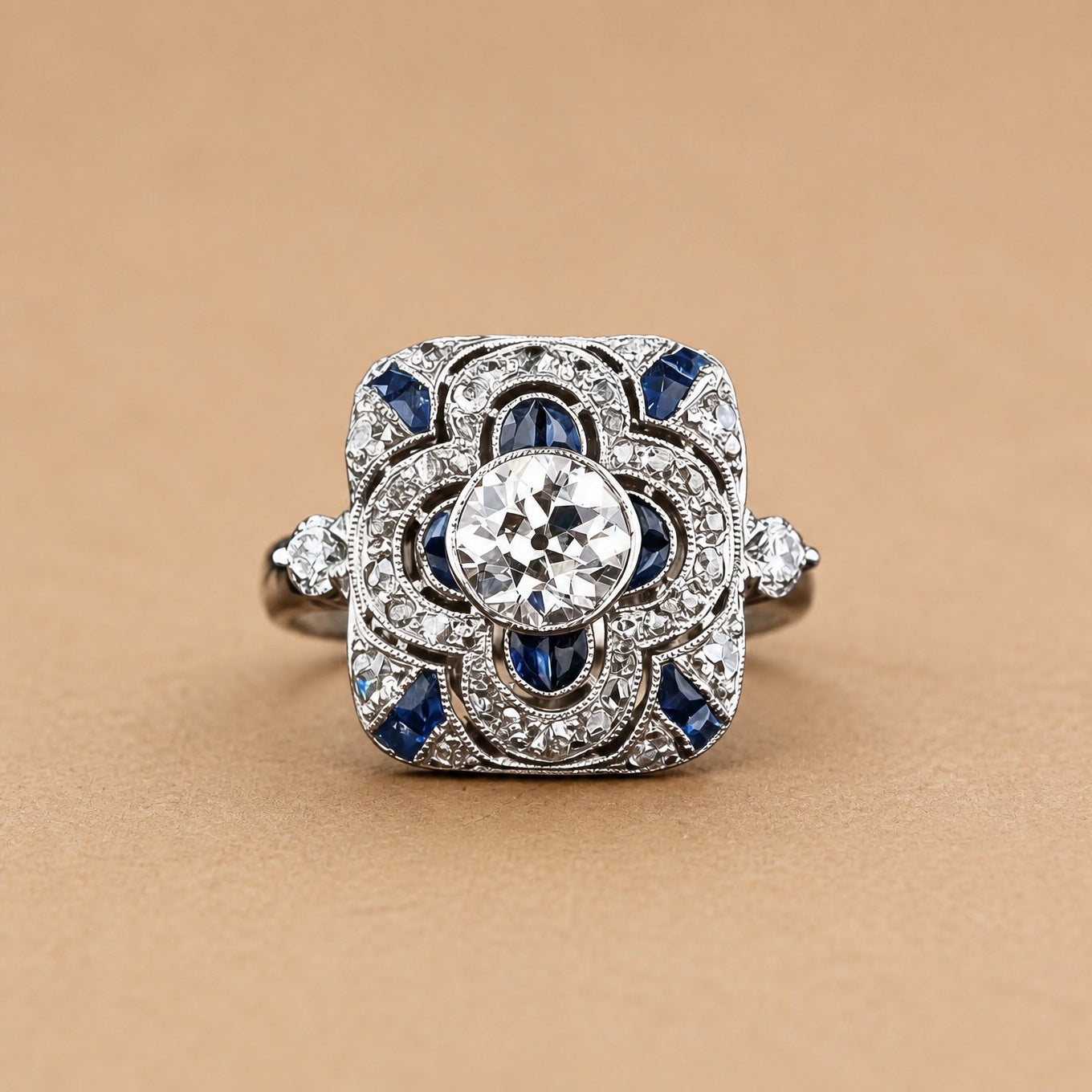 Vintage Silver Blue Crystal Ring
