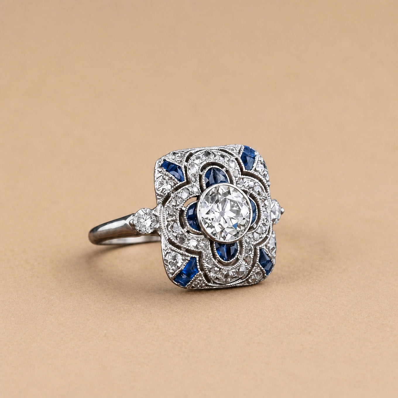 Vintage Silver Blue Crystal Ring