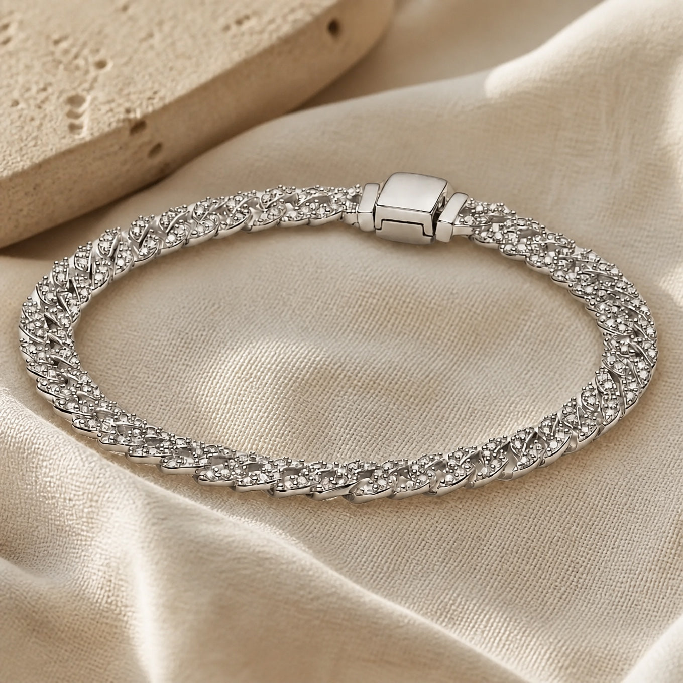 Pave Cuban White Gold Bracelet