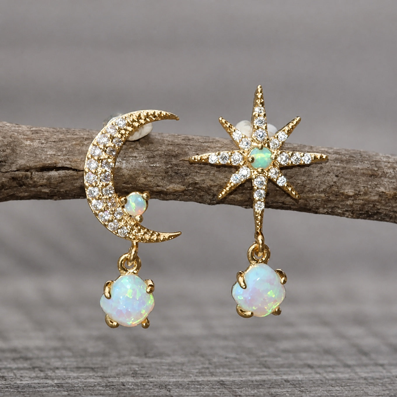 Celestial Opal Gold Earrings