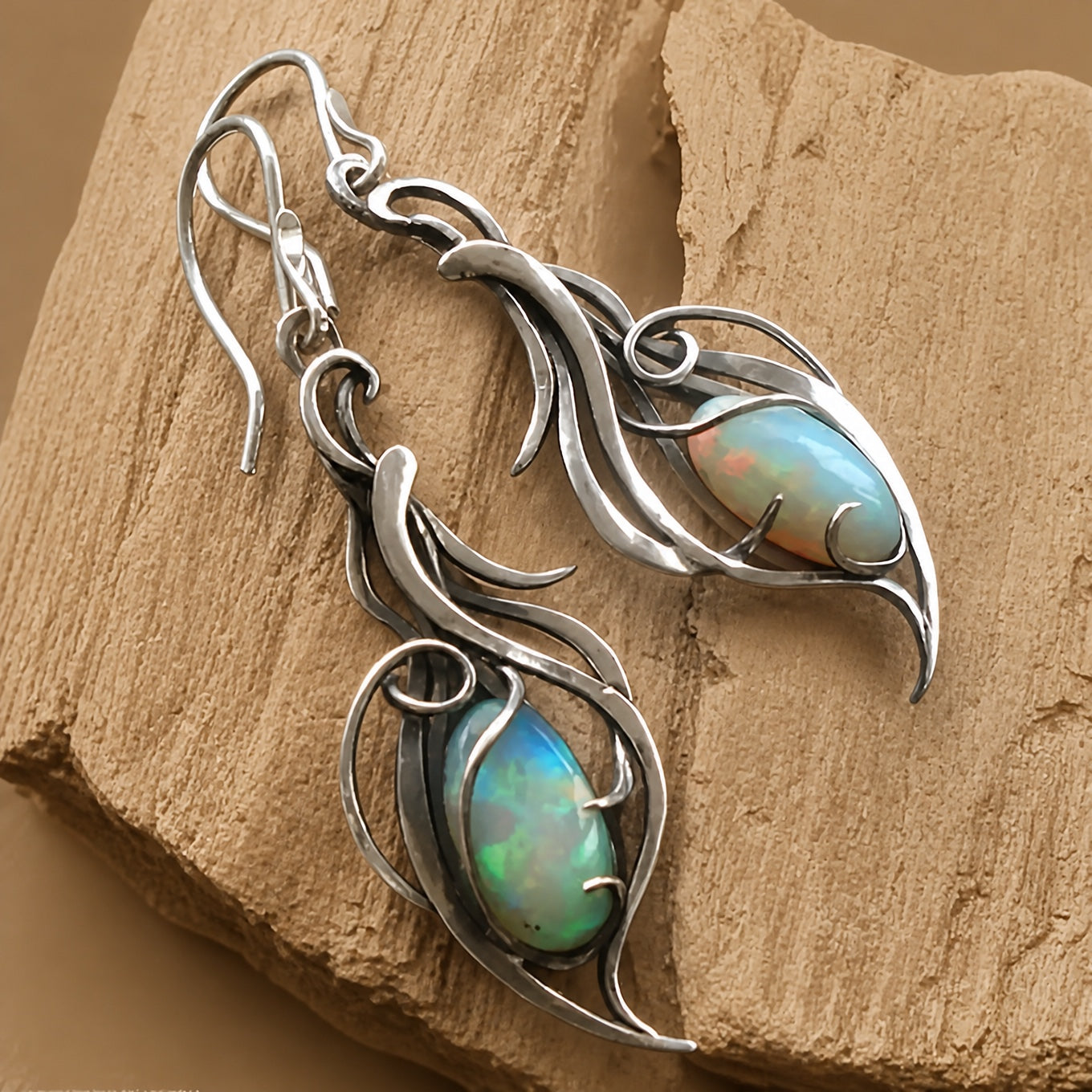 Vintage Blue Opal Silver Earrings
