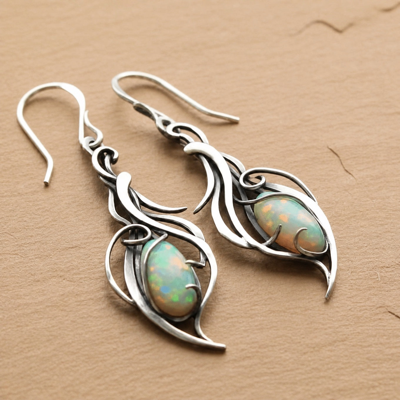 Vintage Blue Opal Silver Earrings