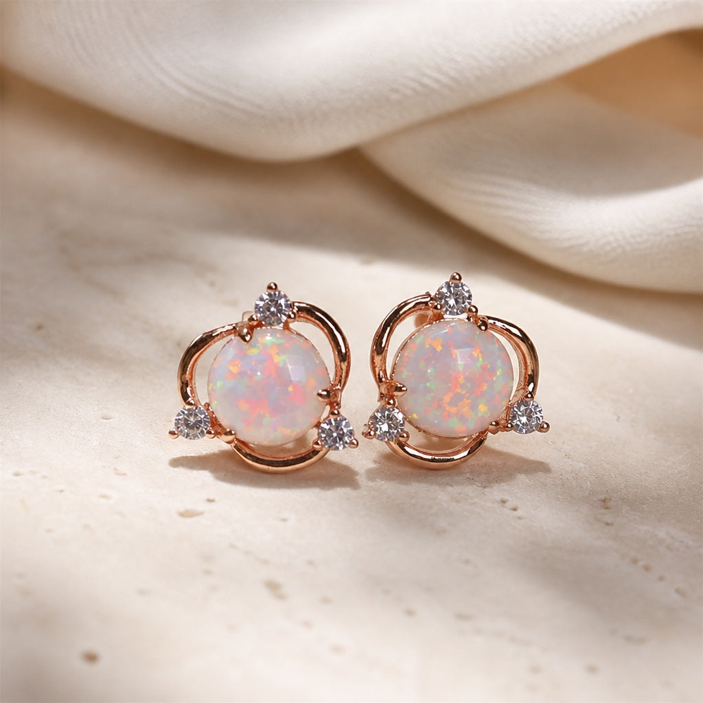 Pink Opal Gold Earrings