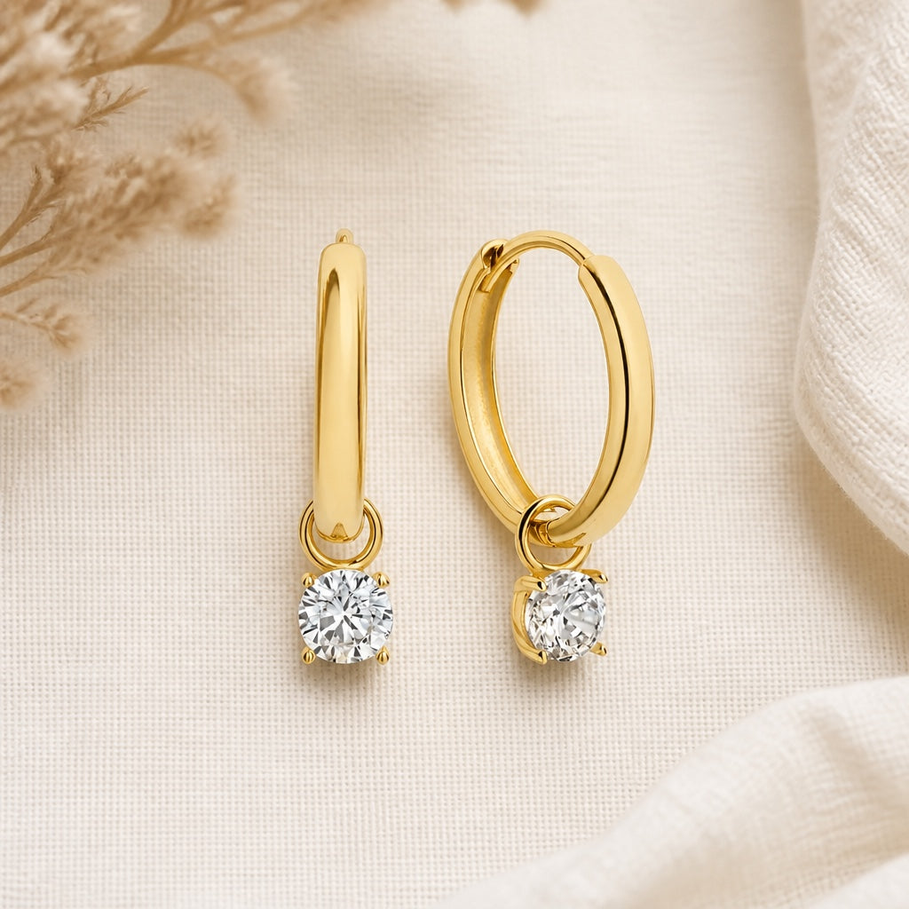 Larmes Gold Stone Hoop Earrings