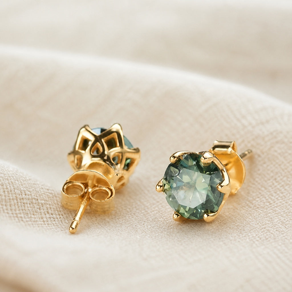 Moss Agate Rounded Stud Earrings