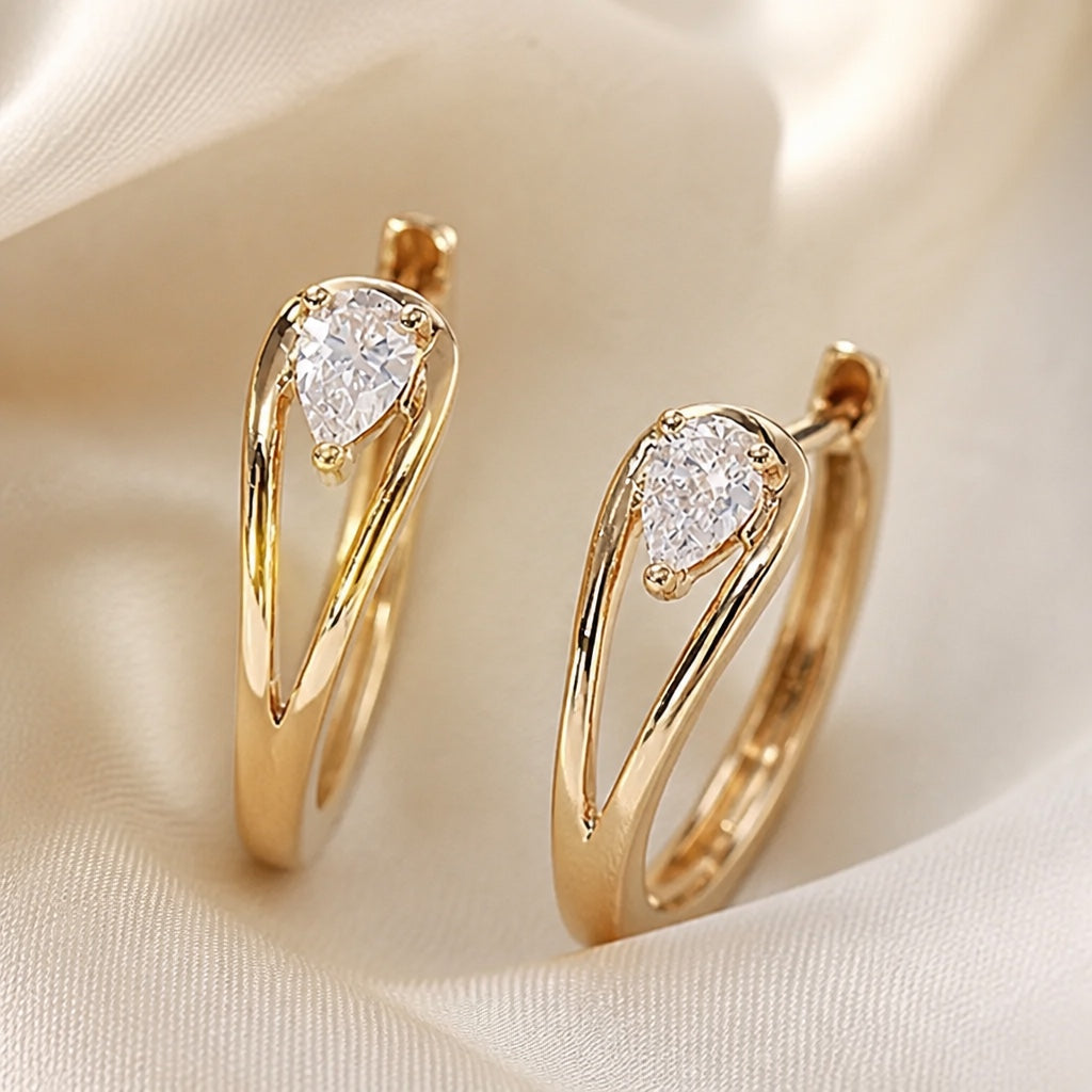 Zirconia Golden Drop Earrings