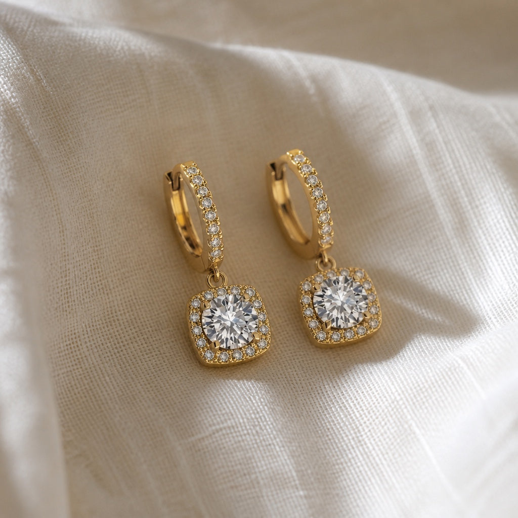 Square Moissanite Drop Earrings