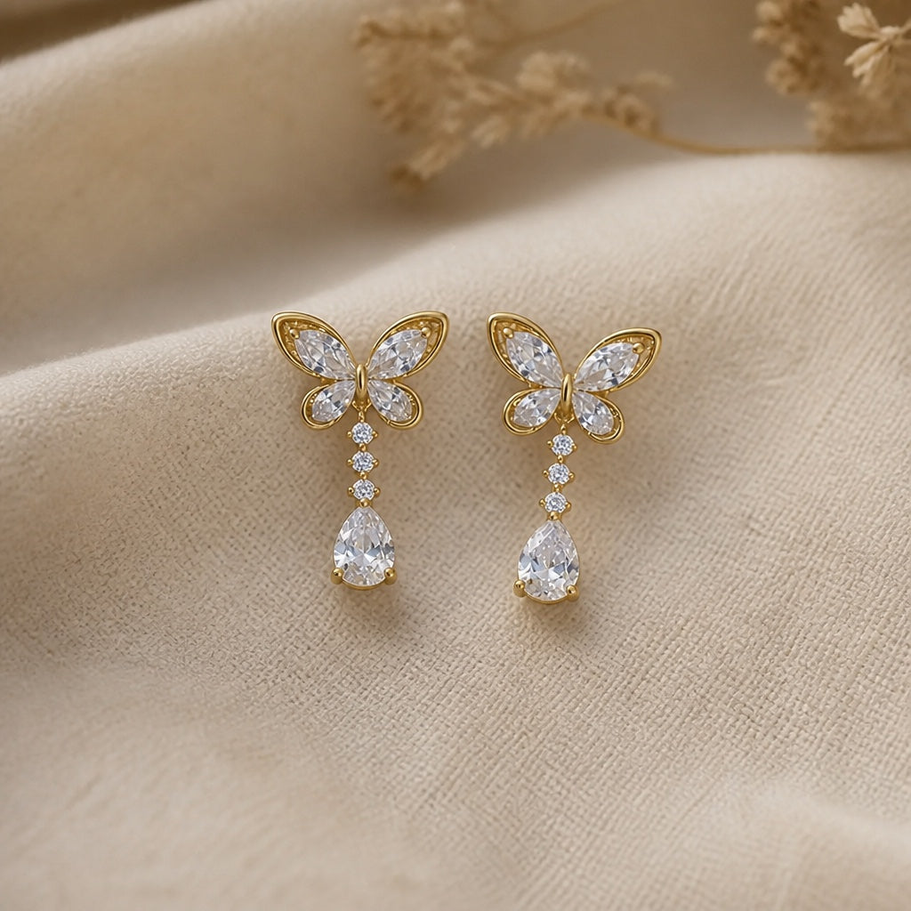 Butterfly Gold Zirconia Earrings