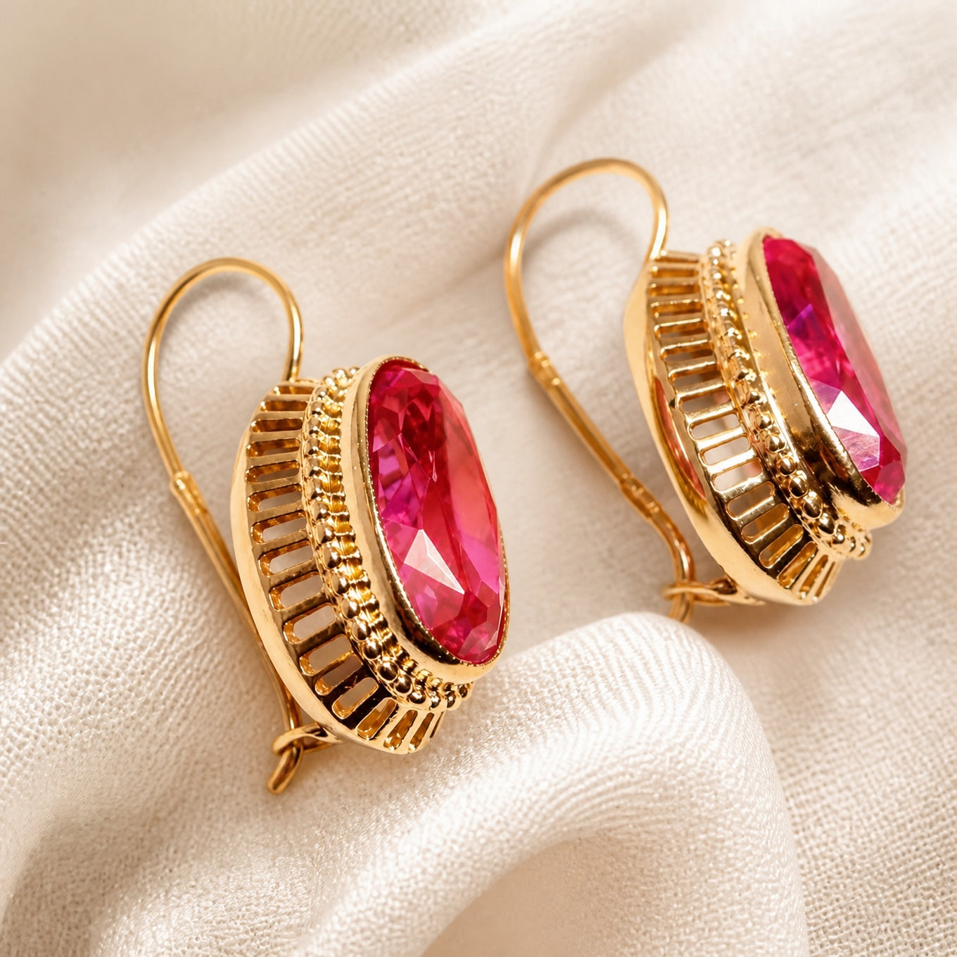Vintage Pink Crystal Rose Earrings