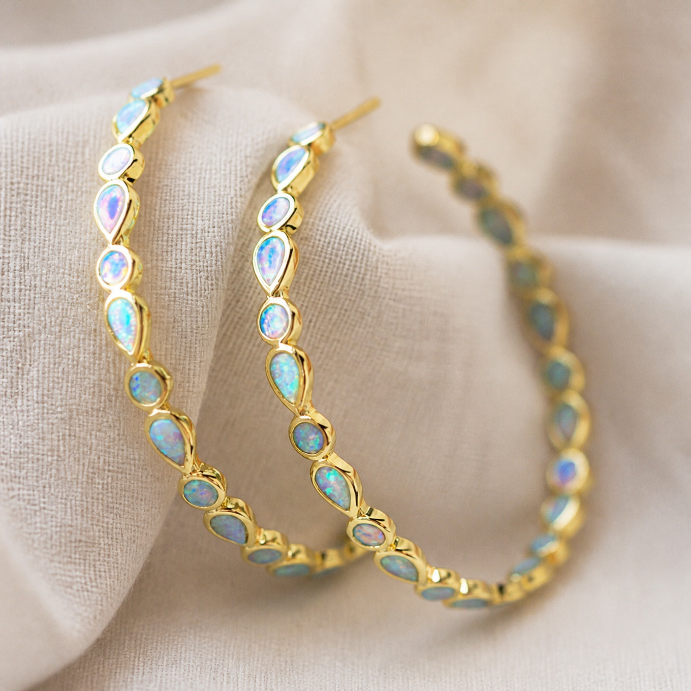 Blue Opal Gold Earrings