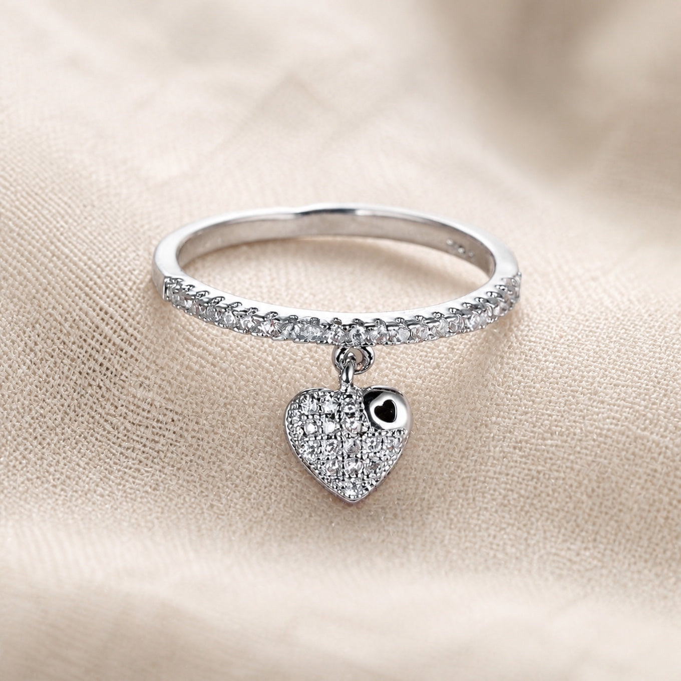 Pavé Heart Charm Ring