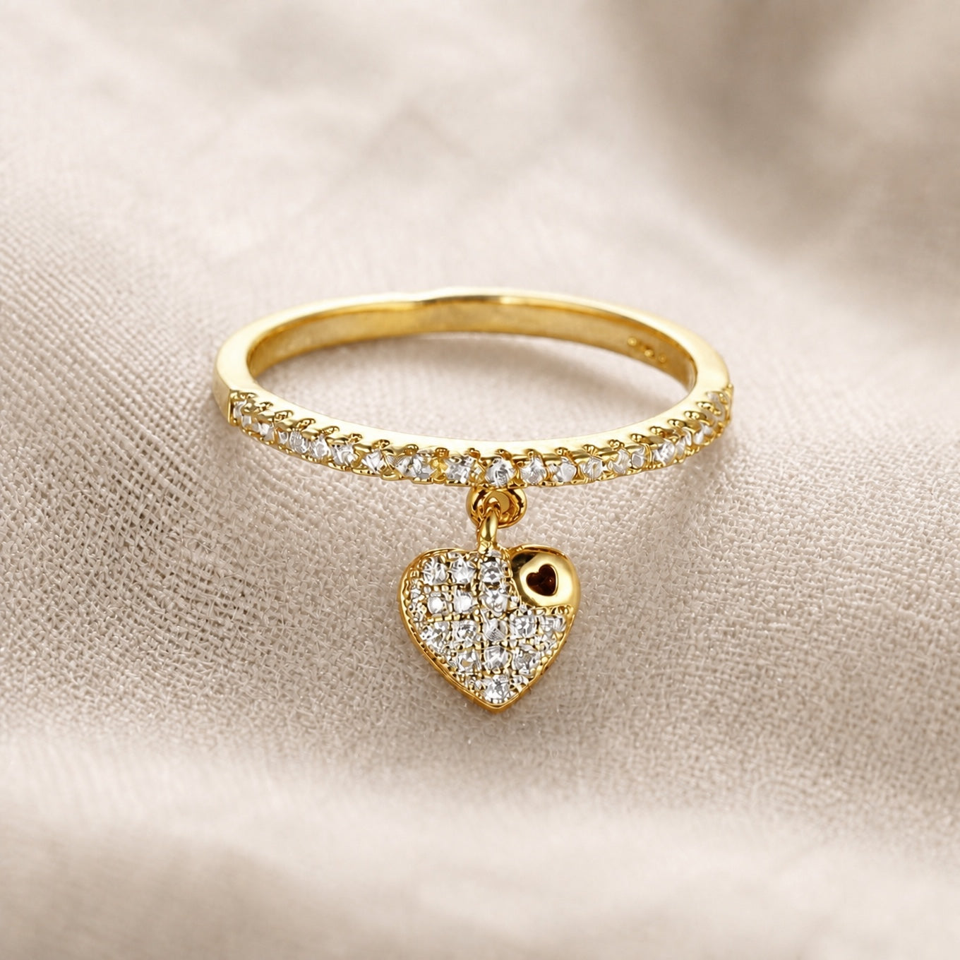 Pavé Heart Charm Ring