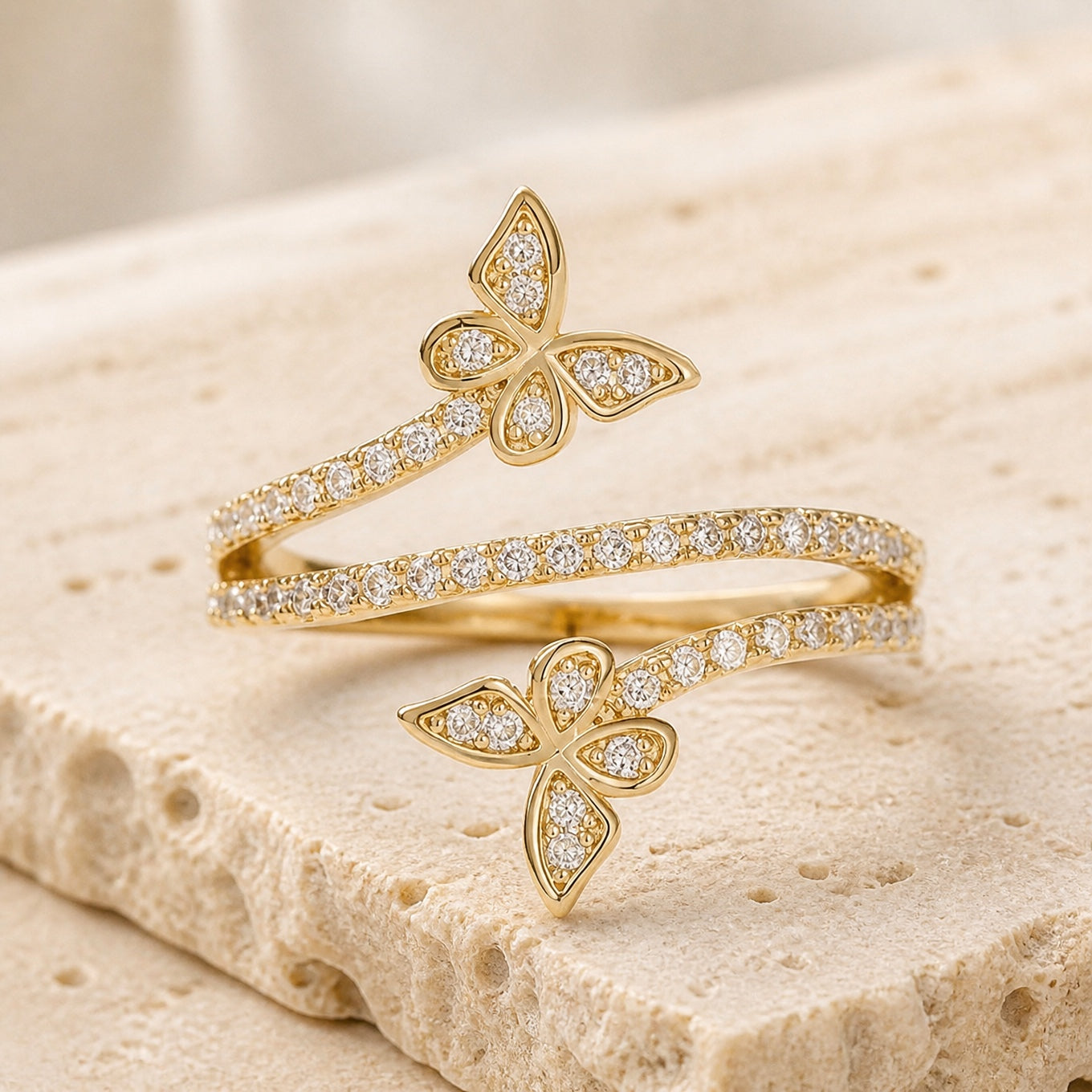 White Gold Butterfly Zirconia Ring