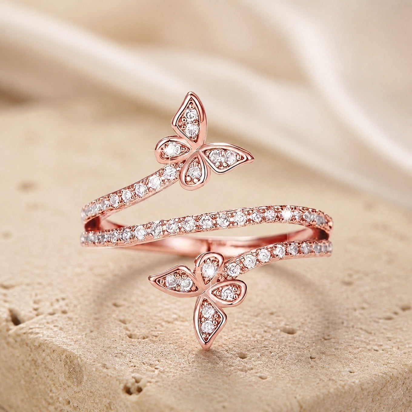 White Gold Butterfly Zirconia Ring