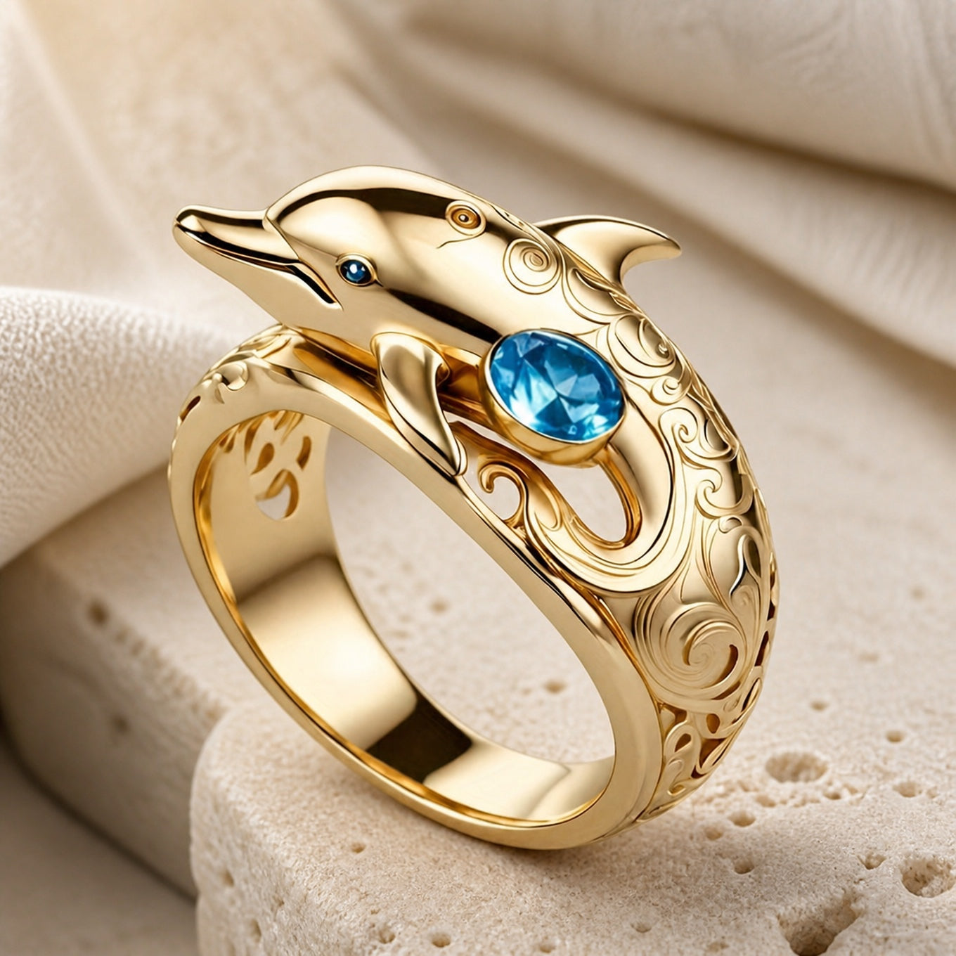Blue Zirconia Dolphin Ring