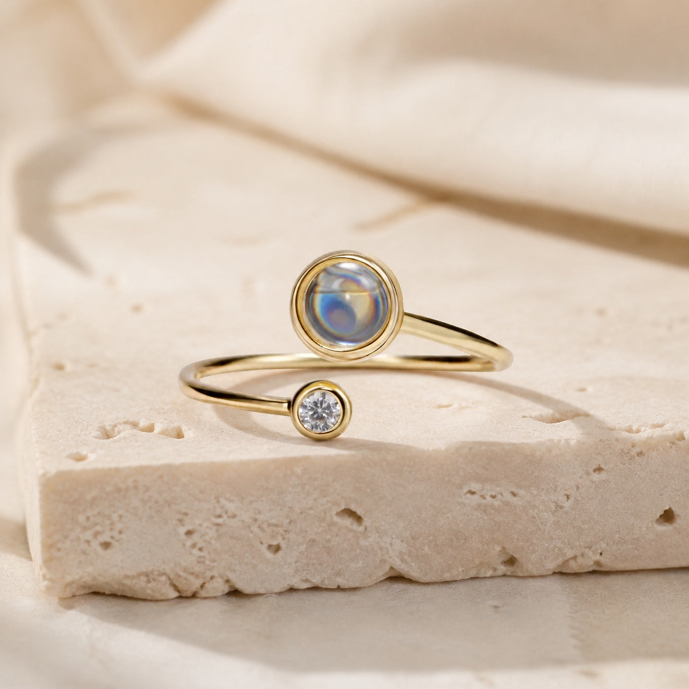 Radiant Labradorite Moonstone Open Ring
