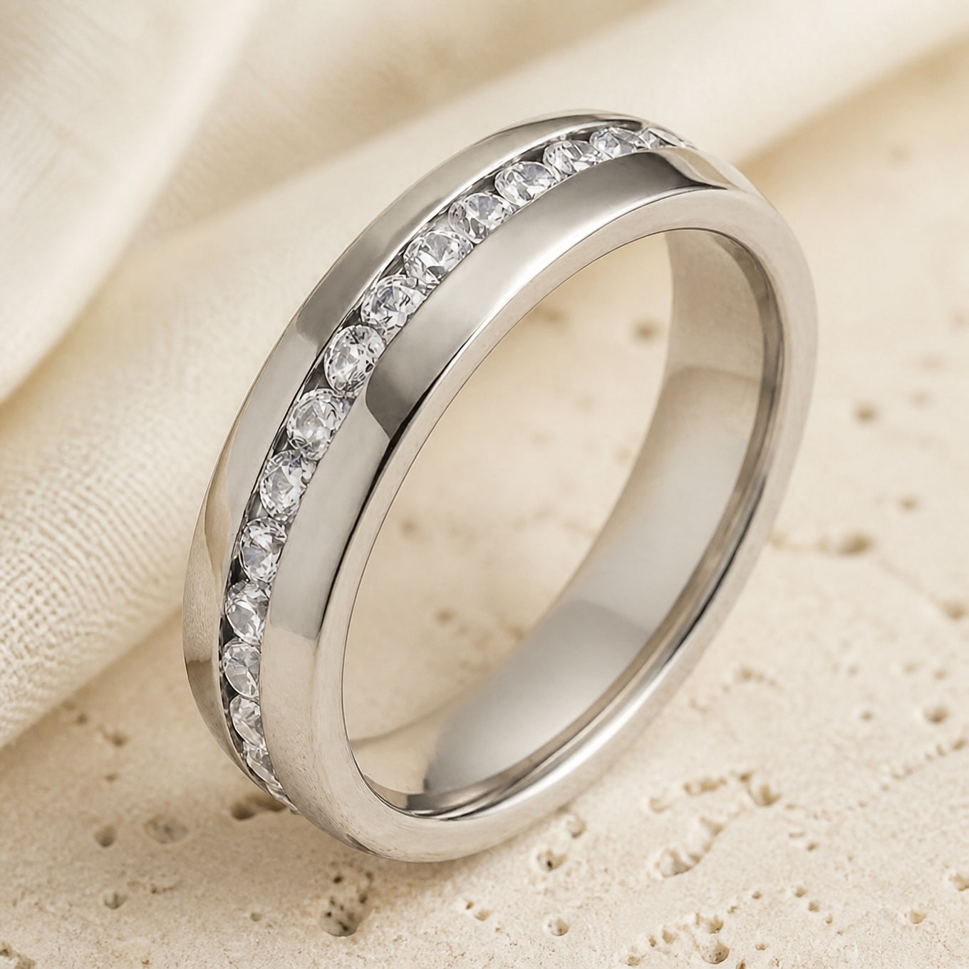 White Crystal Titanium Ring