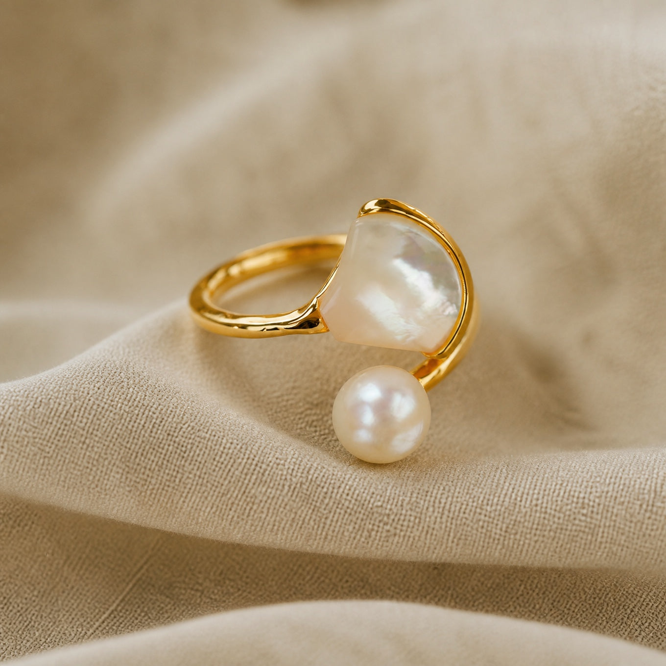 Open Duo Pearl Wrap Ring