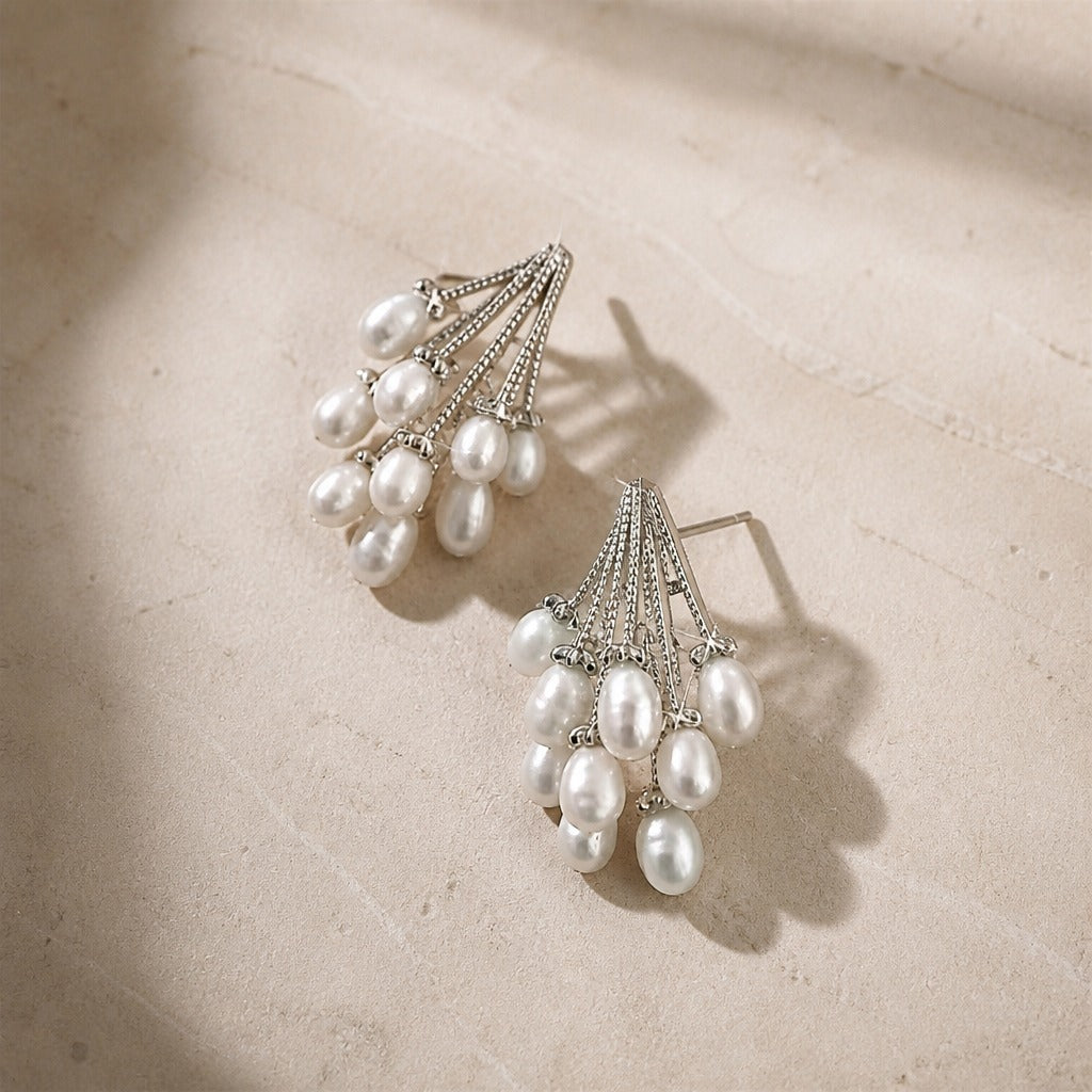 Cascading Pearl Cluster Earrings