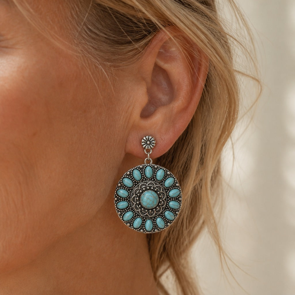 Turquoise Sunburst Medallion Earrings