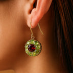 Vintage Rounded Green Red Crystal Earrings