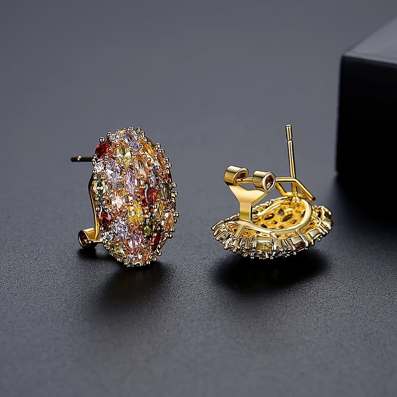Shiny Inlaid Zirconia Earrings
