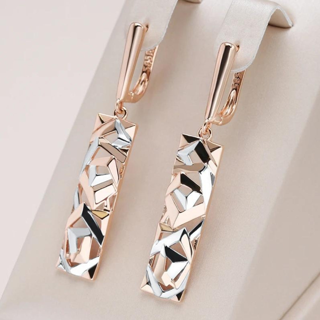 Elegant Rectangular Gold Silver Earrings