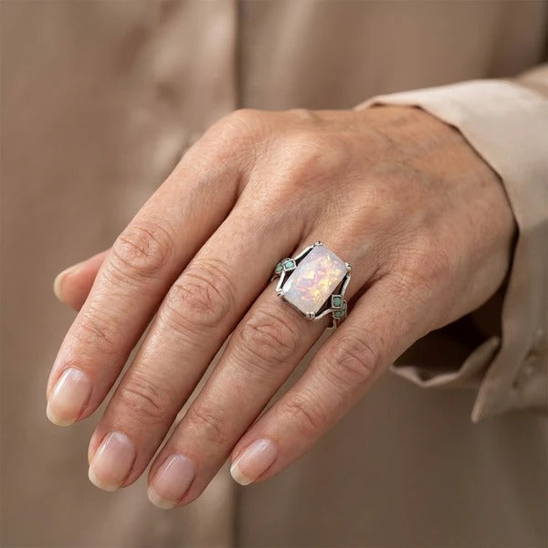 Majestic White Opal Silver Ring