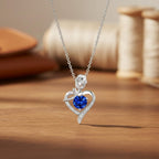 Sapphire Rose Heart White Gold Necklace