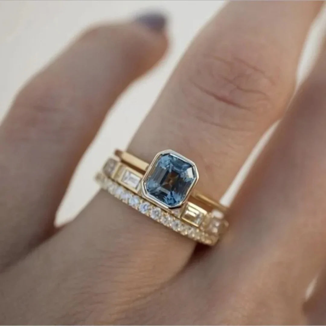 Gold Blue Ring Set