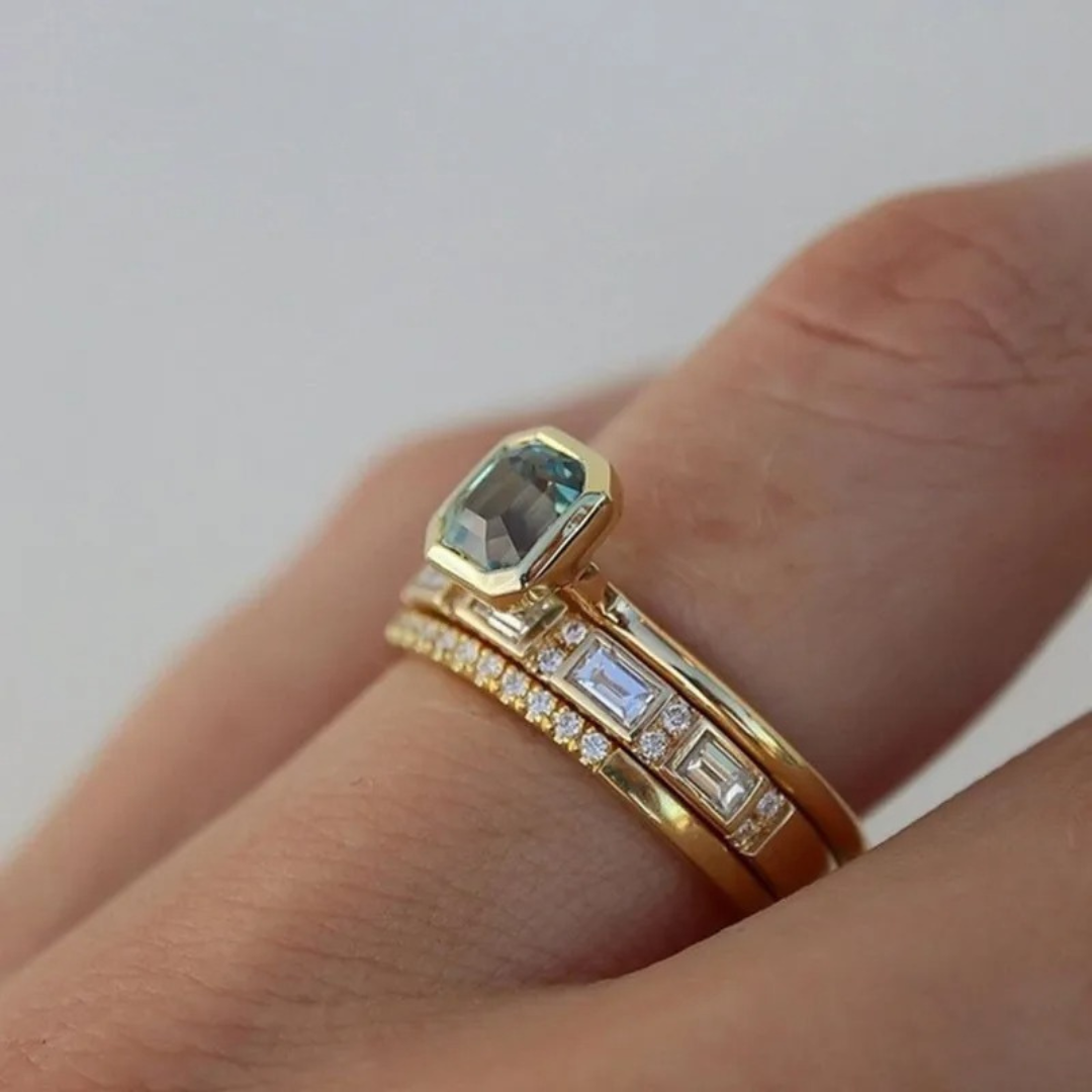 Gold Blue Ring Set