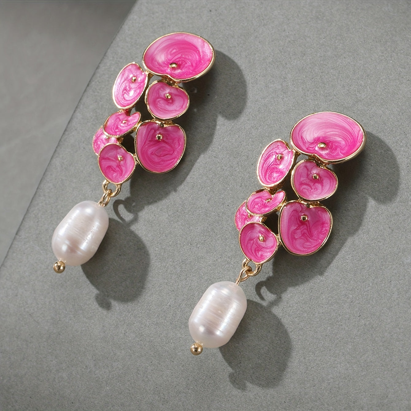Enamel Pearl Flower Earrings