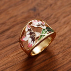 Exquisite Enamel Wide Flower Ring