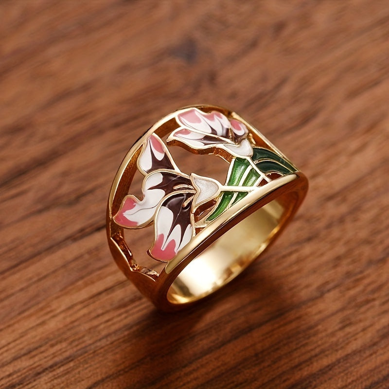 Exquisite Enamel Wide Flower Ring
