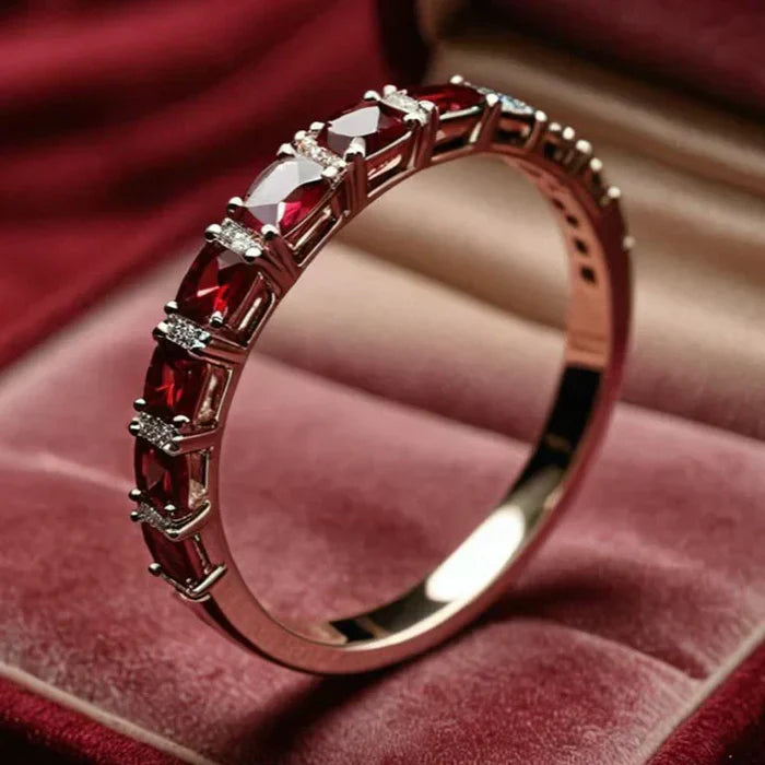 Red Crystal Inlays Gold Ring