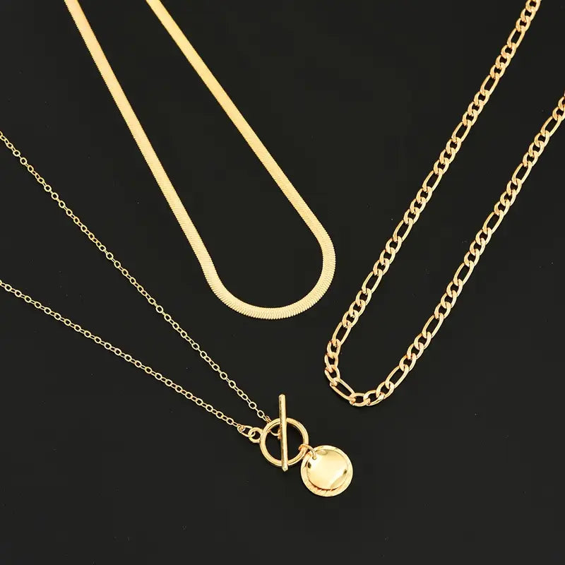 Savira Textured Coin Layered Gold Necklace