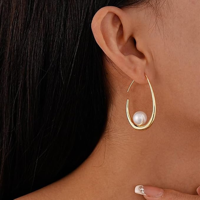 Crescent Pearl Hoop Earrings