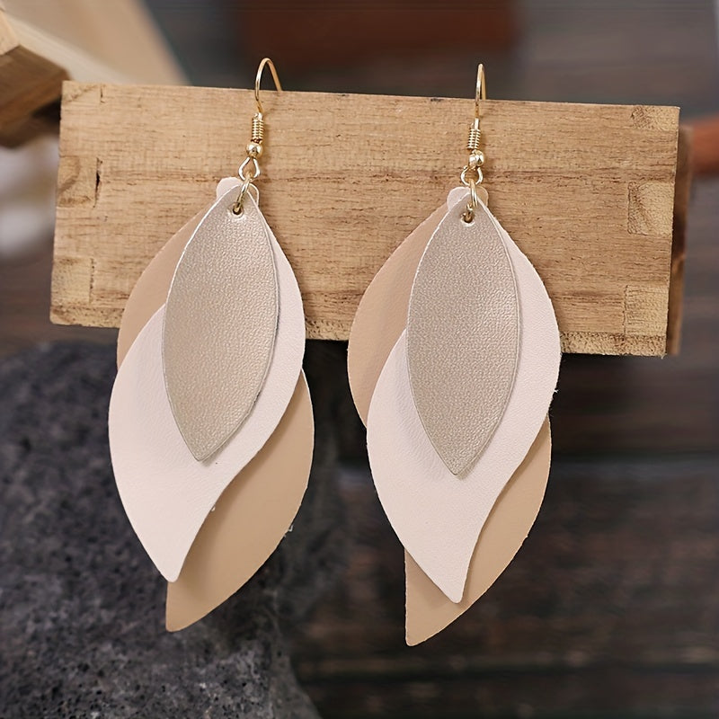 Layered Leaf Leather Earrings