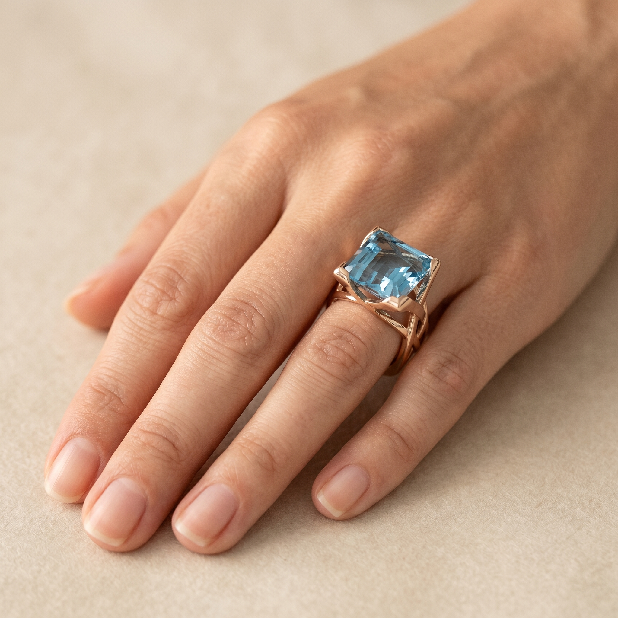 Refined Gold Blue Crystal Ring